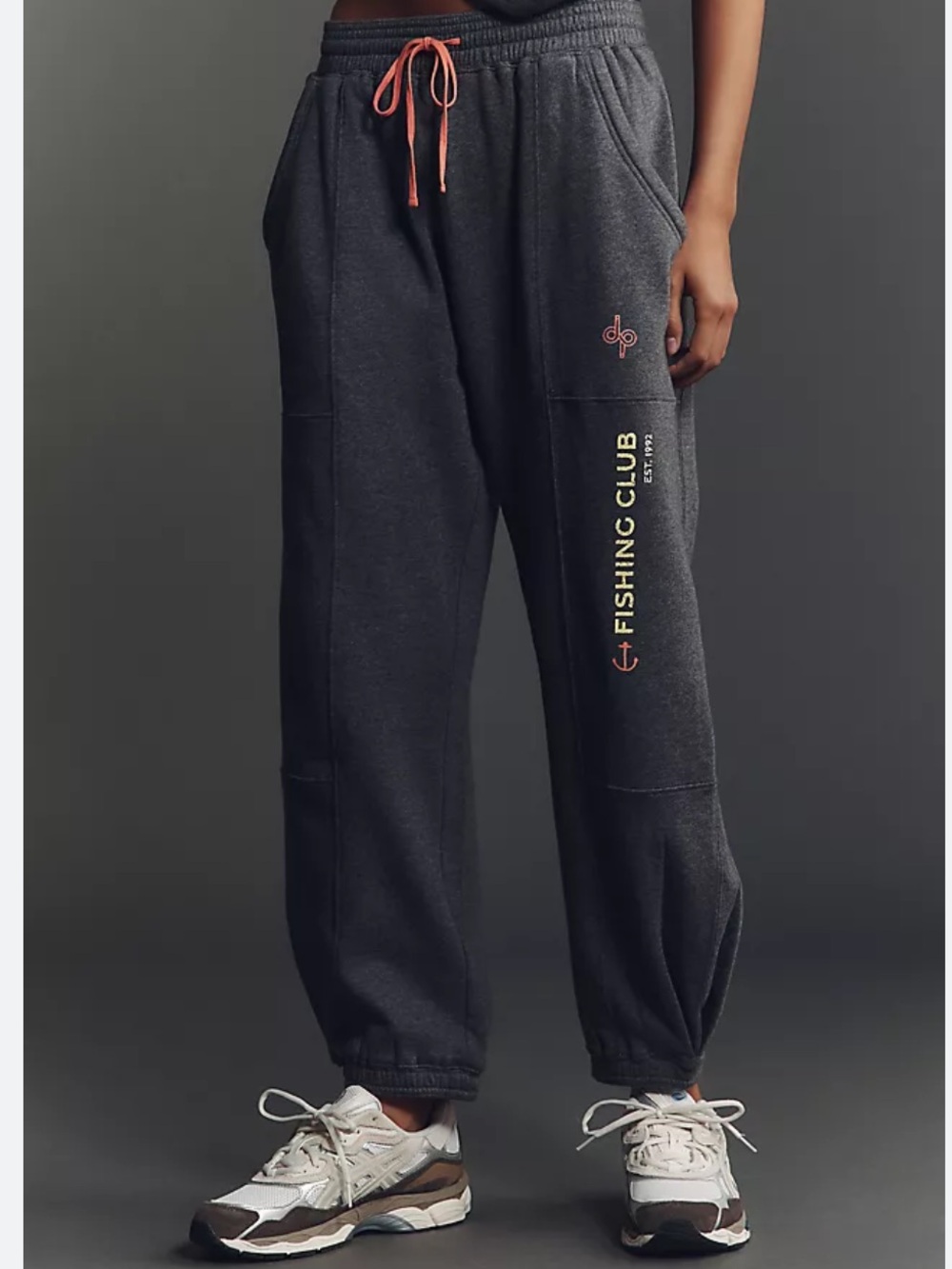 NWT - Anthropologie -Fishing Club Charcoal Jogger Sweatpants with Coral Drawcord